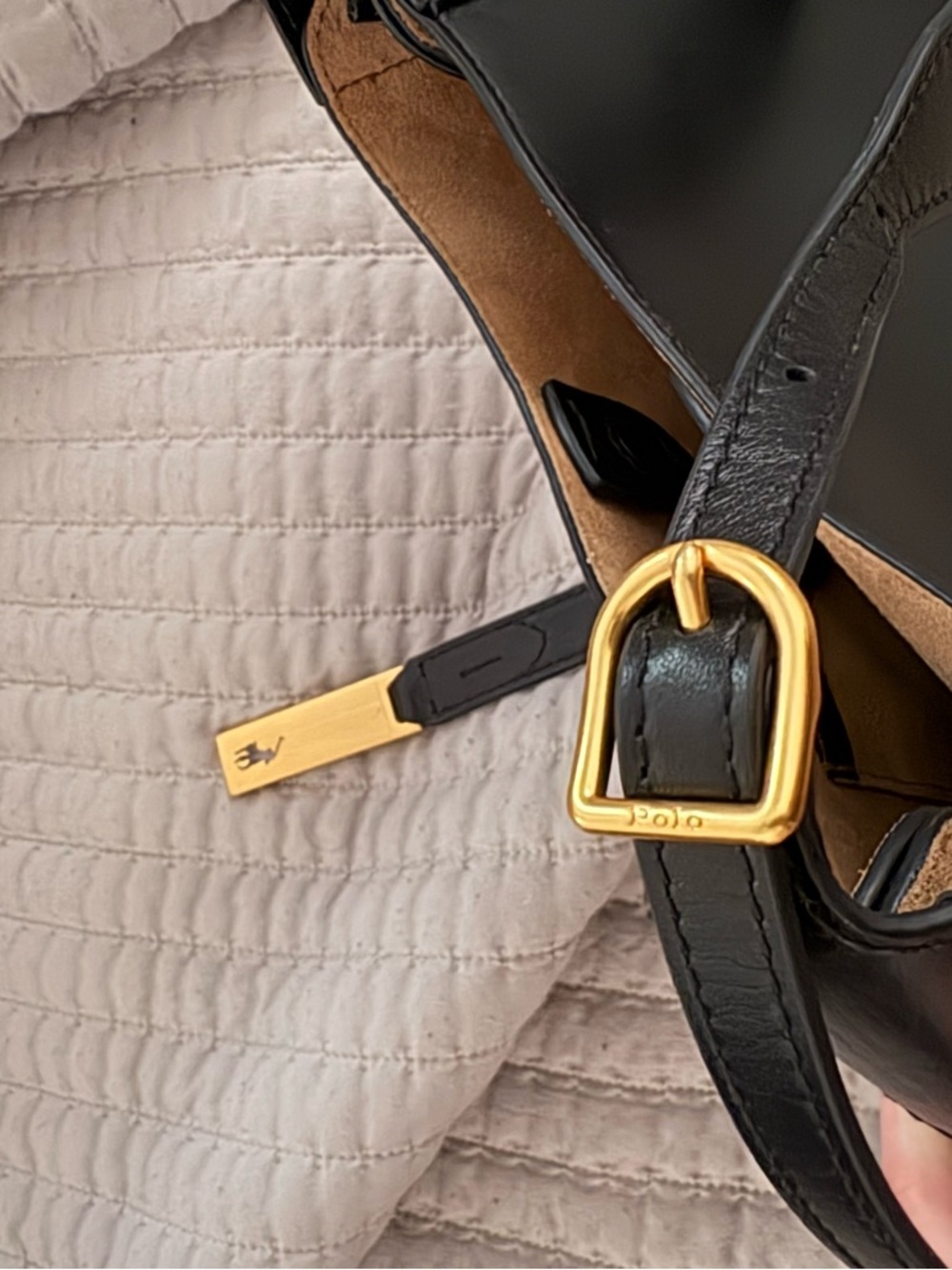 Ralph Lauren Polo ID small Black Leather Shoulder Bag with Gold - Picture 5 of 5